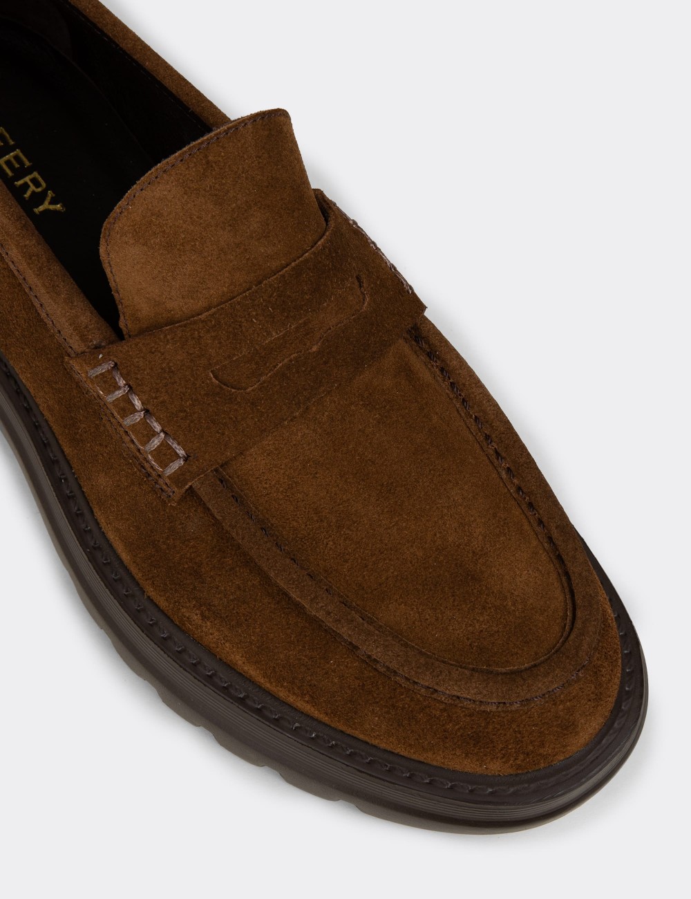 Men's Tan Suede Leather Slip-On Shoes - 02006MTBAE02