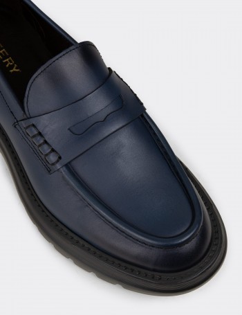 Men's Blue Leather Loafers