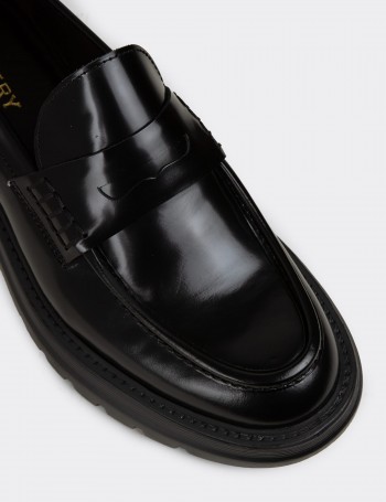 Men's Black Leather Laced Shoes - 02006MSYHE03