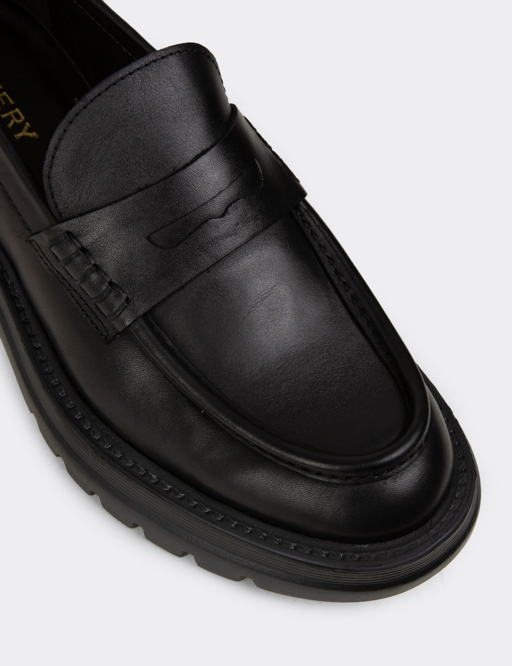 Men's Black Leather Loafers - 02006MSYHE01