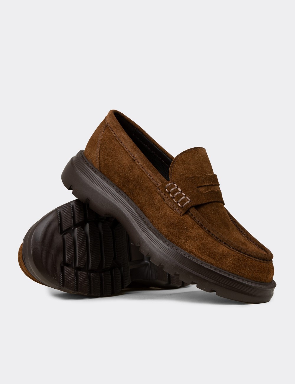 Men's Tan Suede Leather Slip-On Shoes - 02006MTBAE02