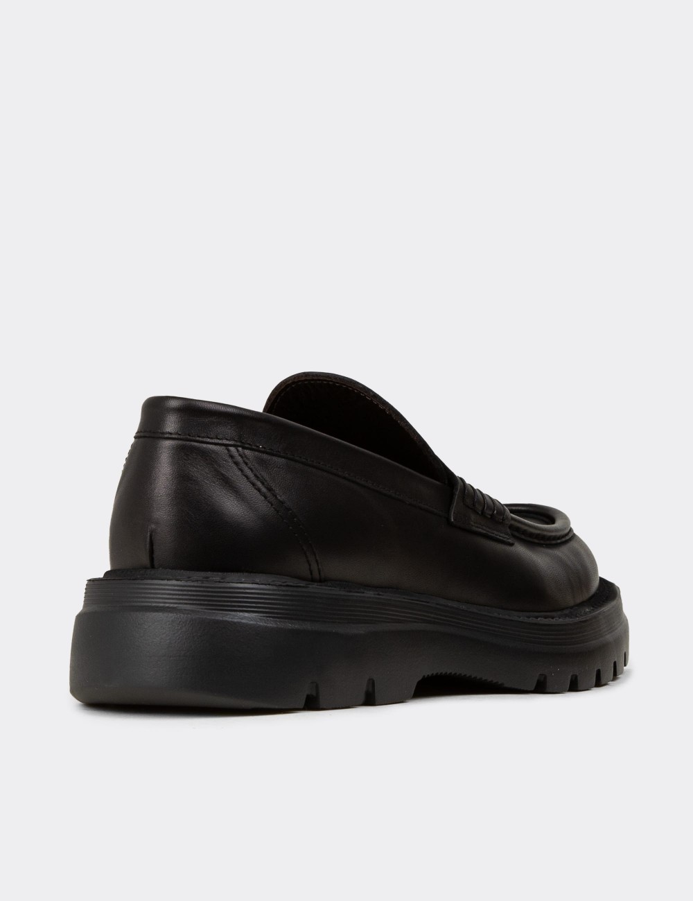 Men's Black Leather Loafers - 02006MSYHE01