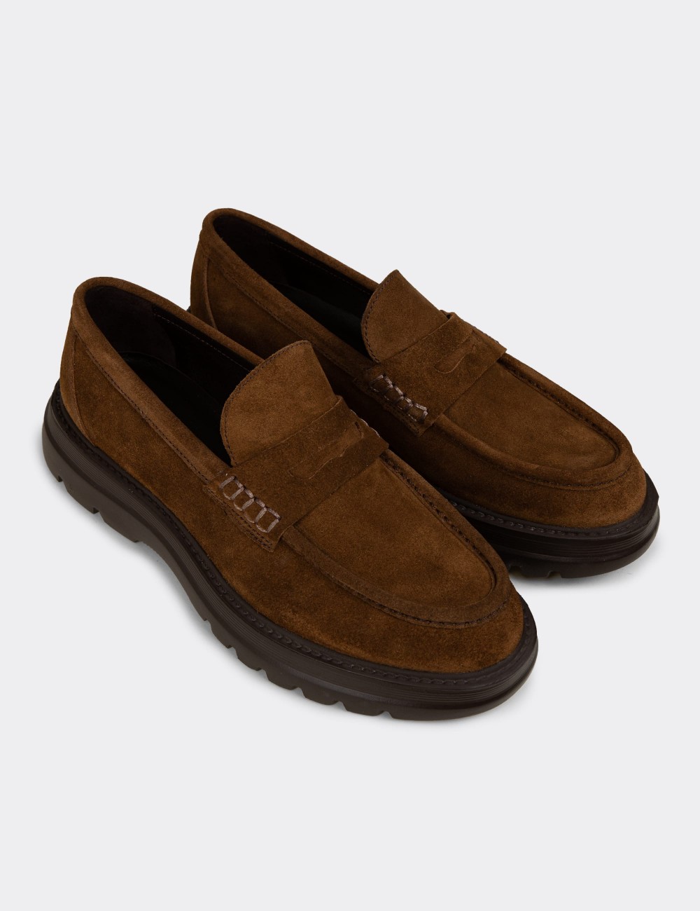 Men's Tan Suede Leather Slip-On Shoes - 02006MTBAE02