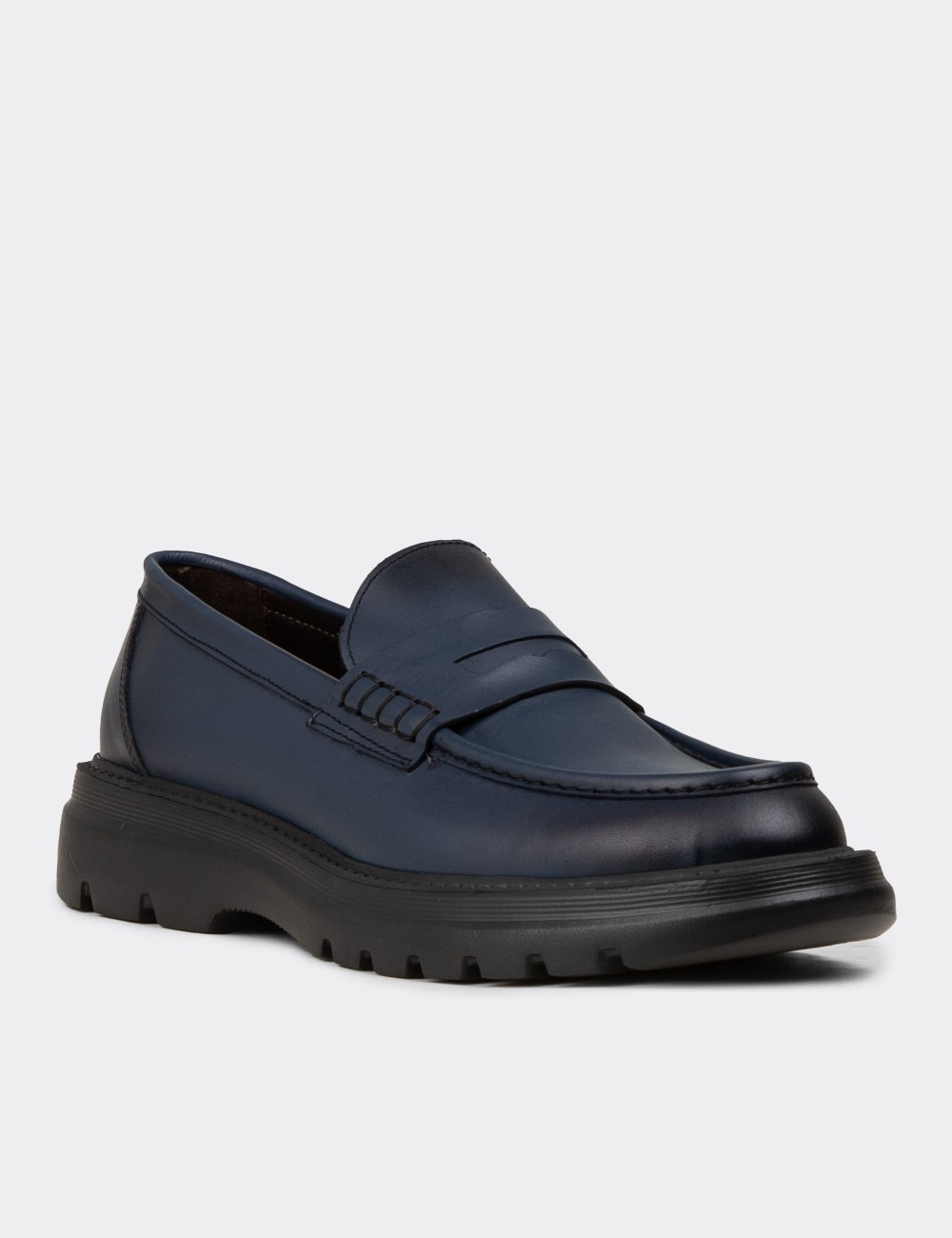 Men's Blue Leather Loafers - 02006MMVIE01