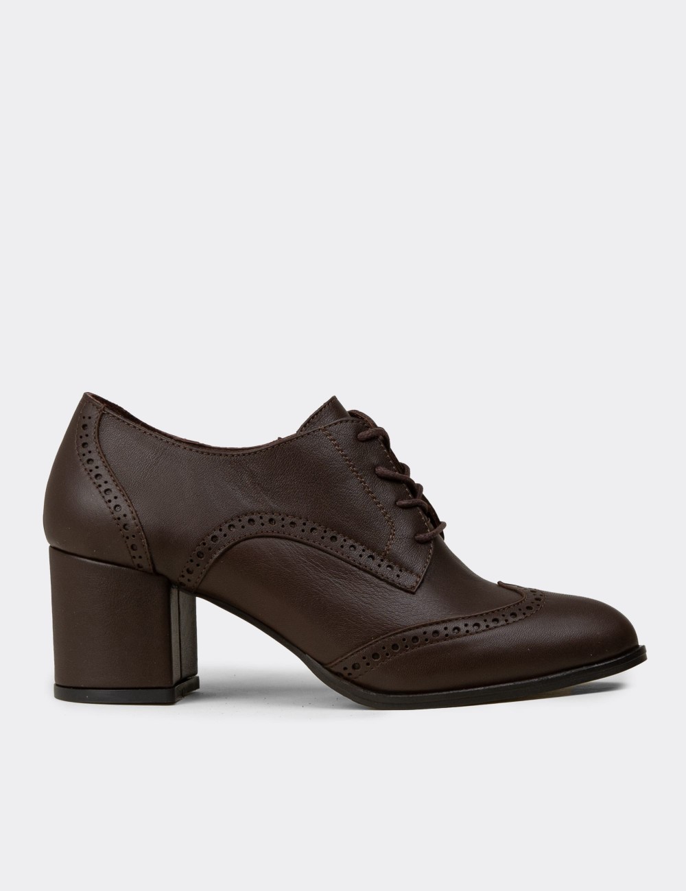 Women's Brown Leather Lace-up Shoes - A3441ZKHVM01