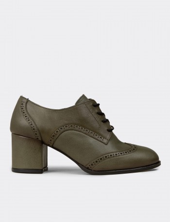 Women's Green Leather Laced Shoes