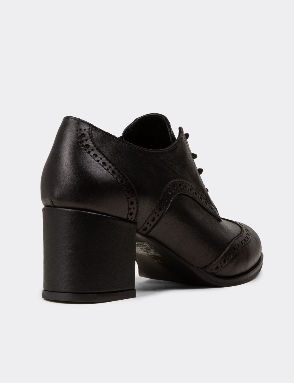 Women's Black Leather Lace-Up Shoes - A3441ZSYHM01