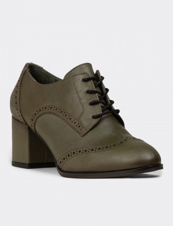 Women's Green Leather Laced Shoes