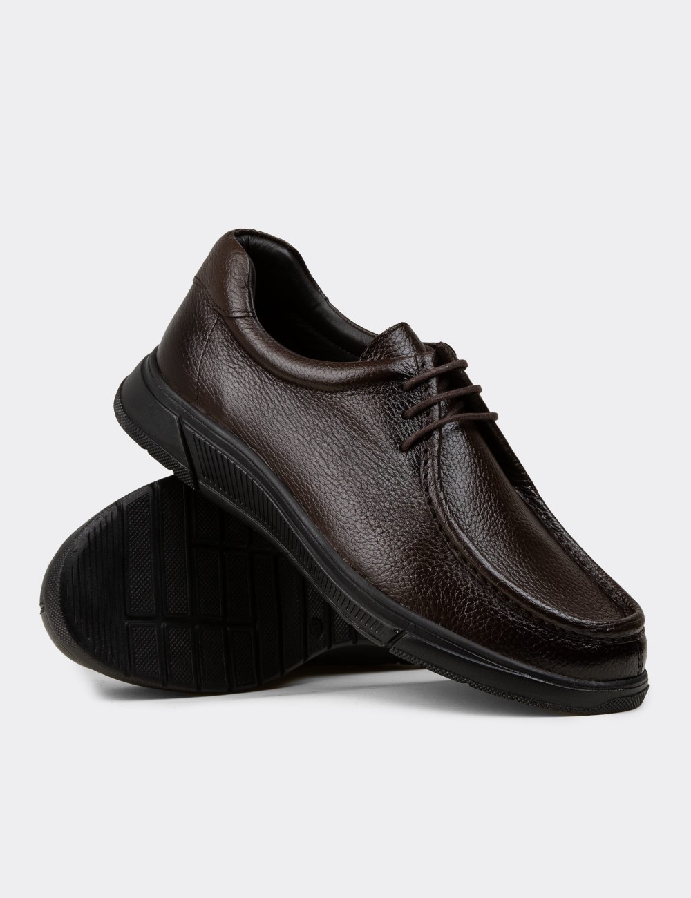 Men's Brown Leather Lace-up Shoes - 02003MKHVE01