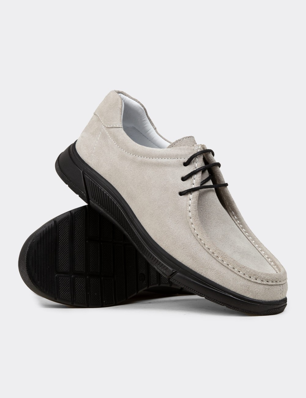 Men's Gray Suede Leather Lace-up Footwear - 02003MGRIE01