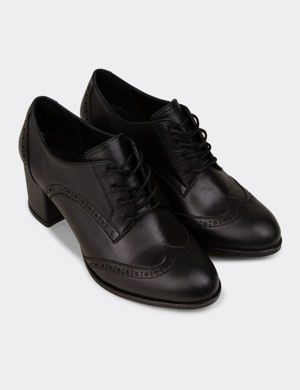 Women's Black Leather Lace-Up Shoes - A3441ZSYHM01
