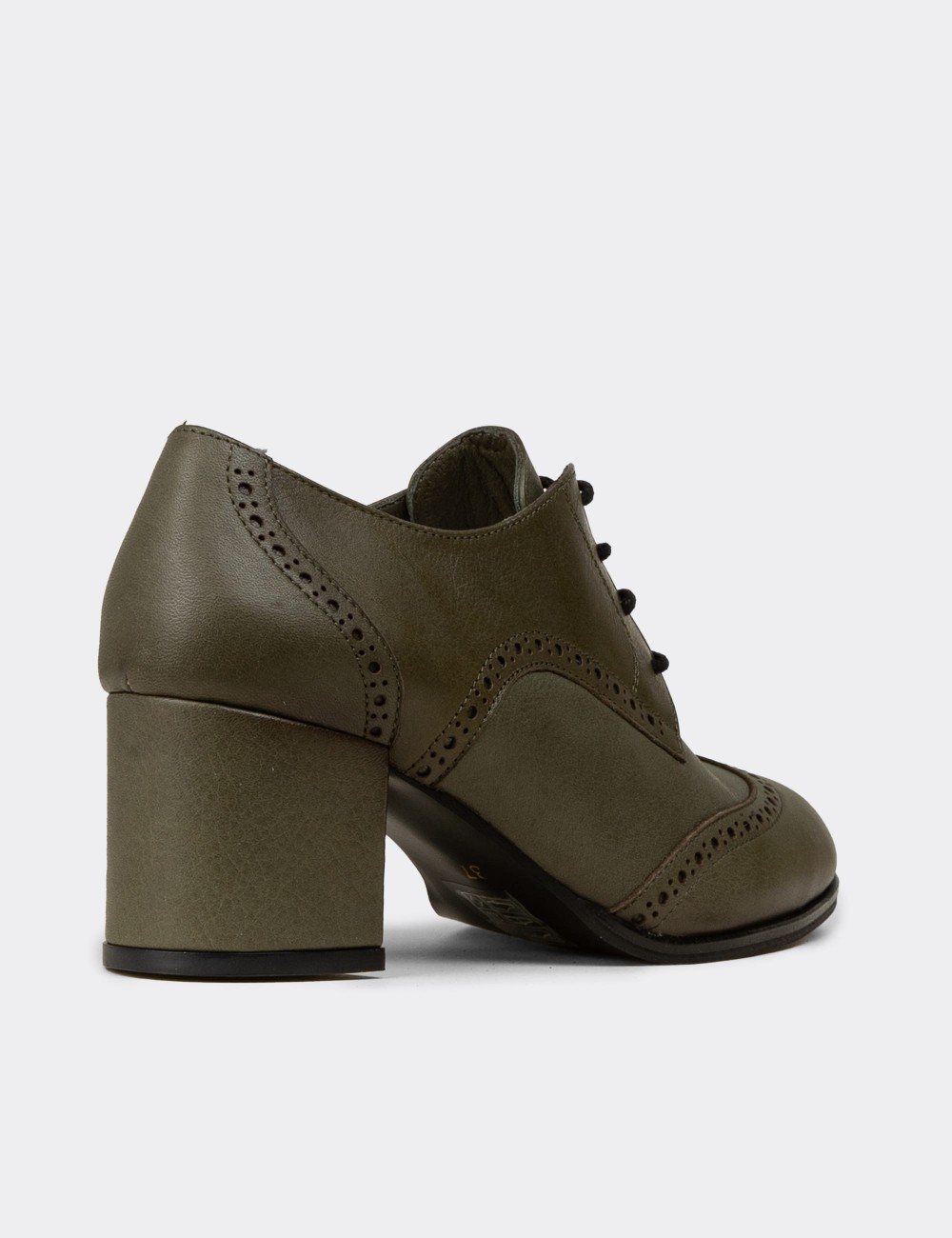Women's Green Leather Laced Shoes - A3441ZYSLM01