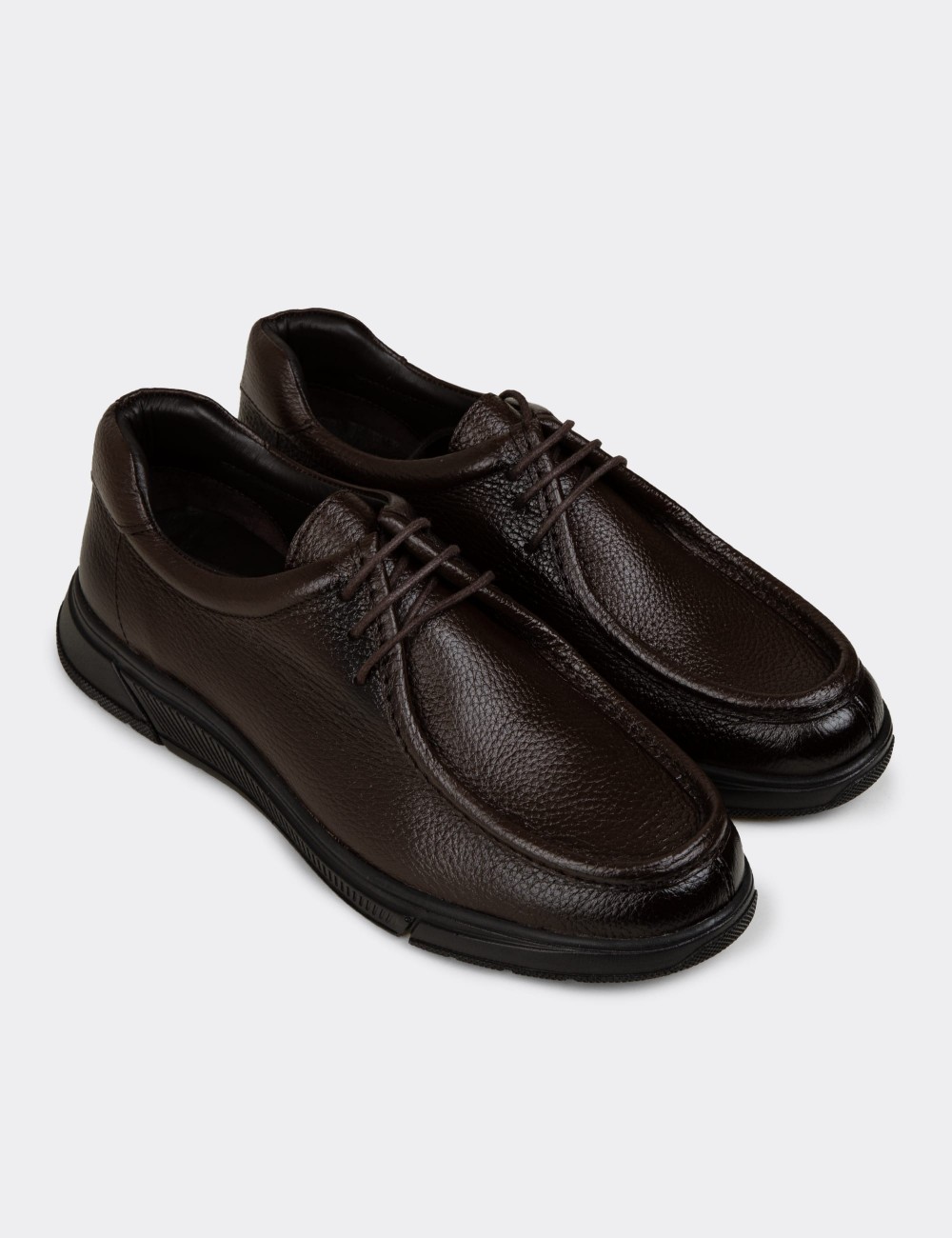 Men's Brown Leather Lace-up Shoes - 02003MKHVE01