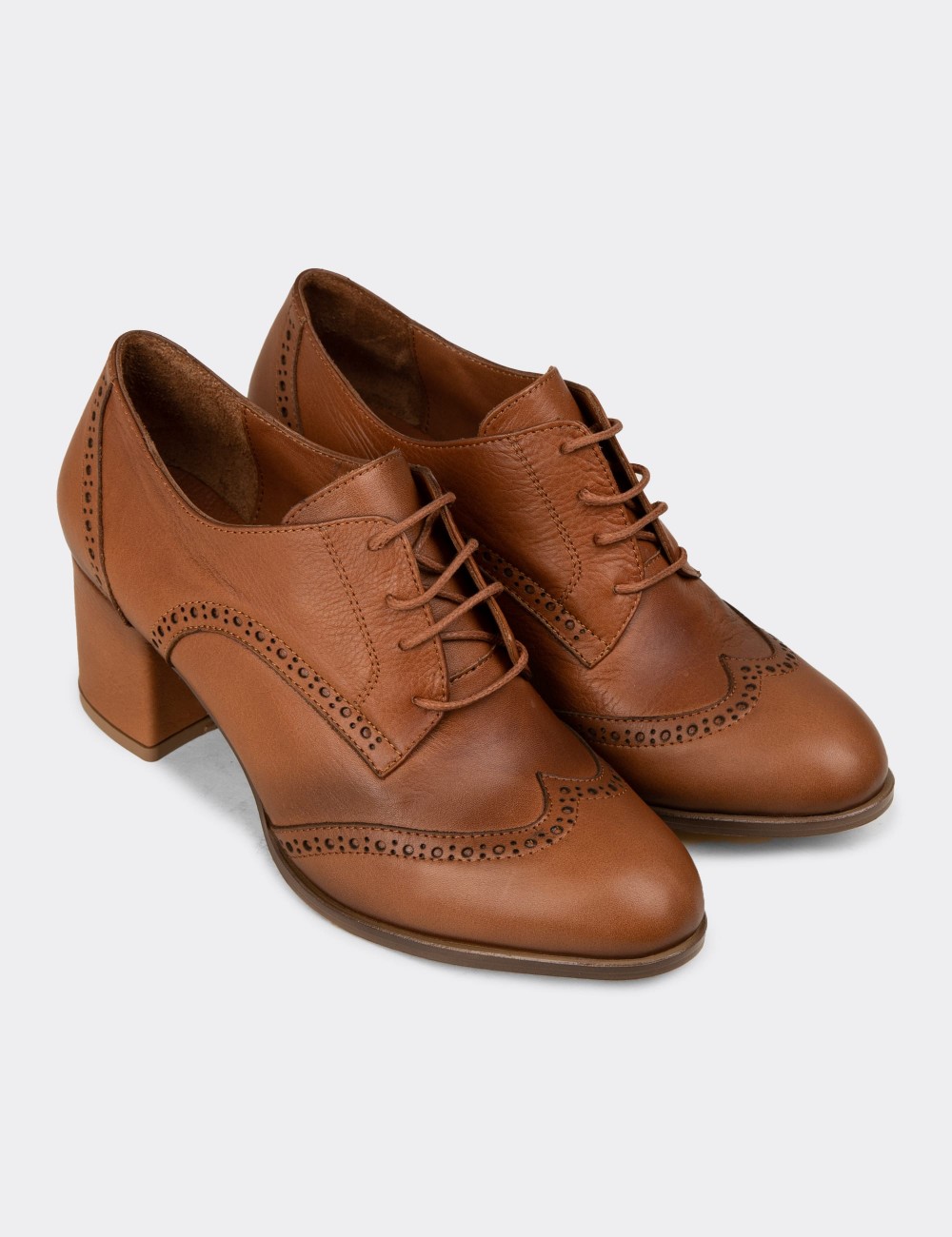 Women's Tan Leather Lace-up Shoes - A3441ZTBAM01