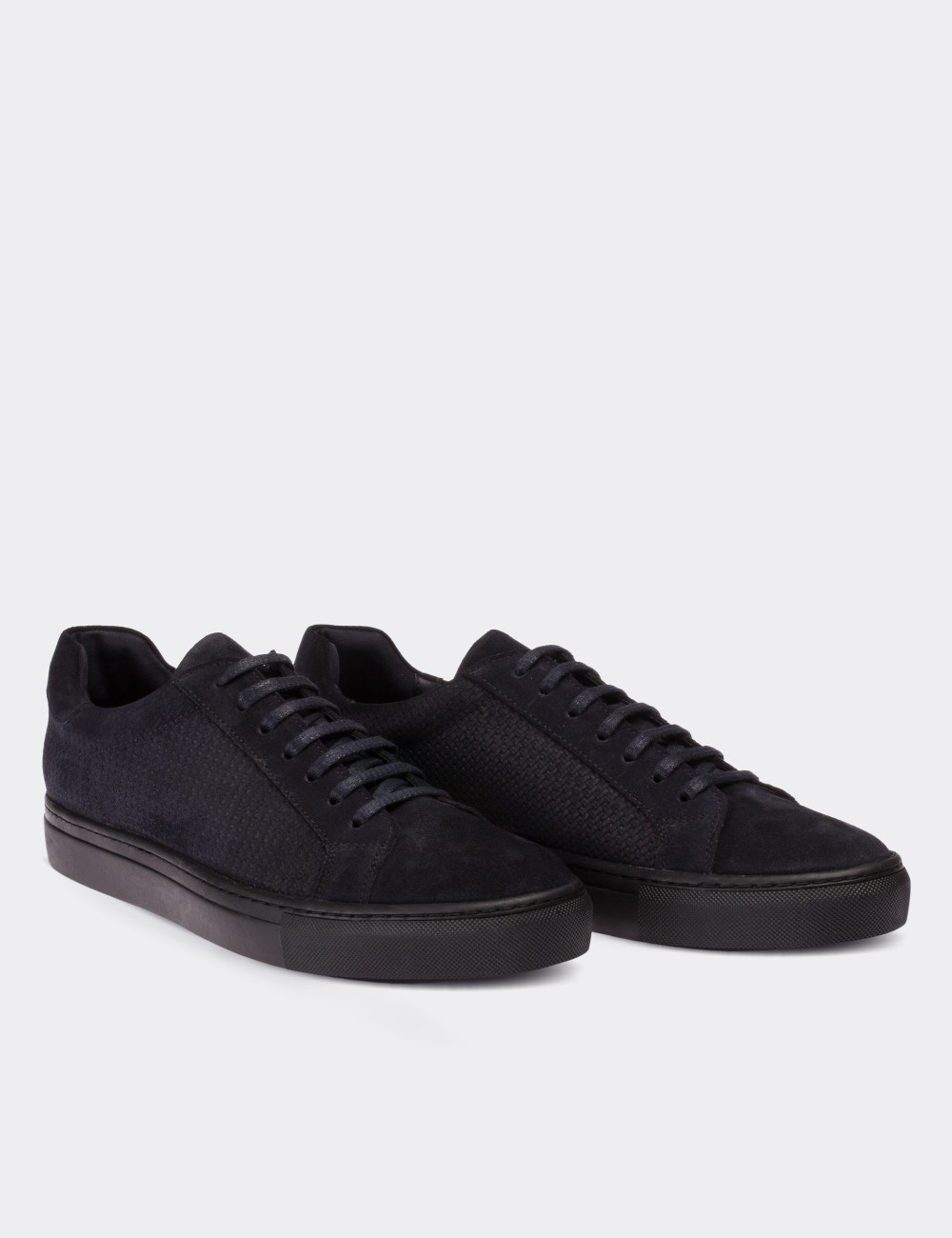 Navy Suede Leather Sneakers - 01681MLCVC02