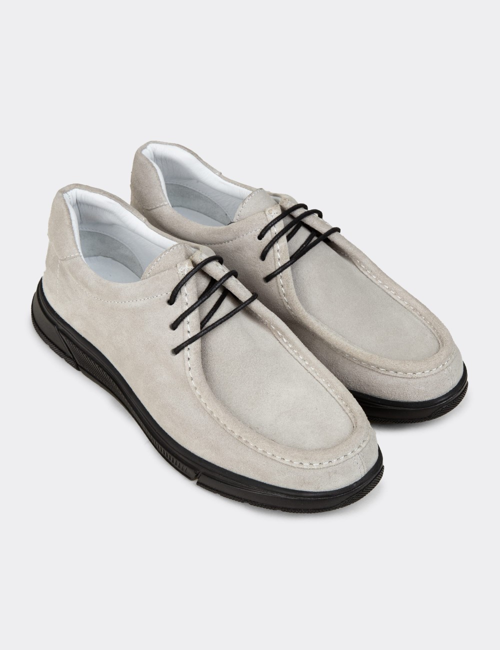 Men's Gray Suede Leather Lace-up Footwear - 02003MGRIE01