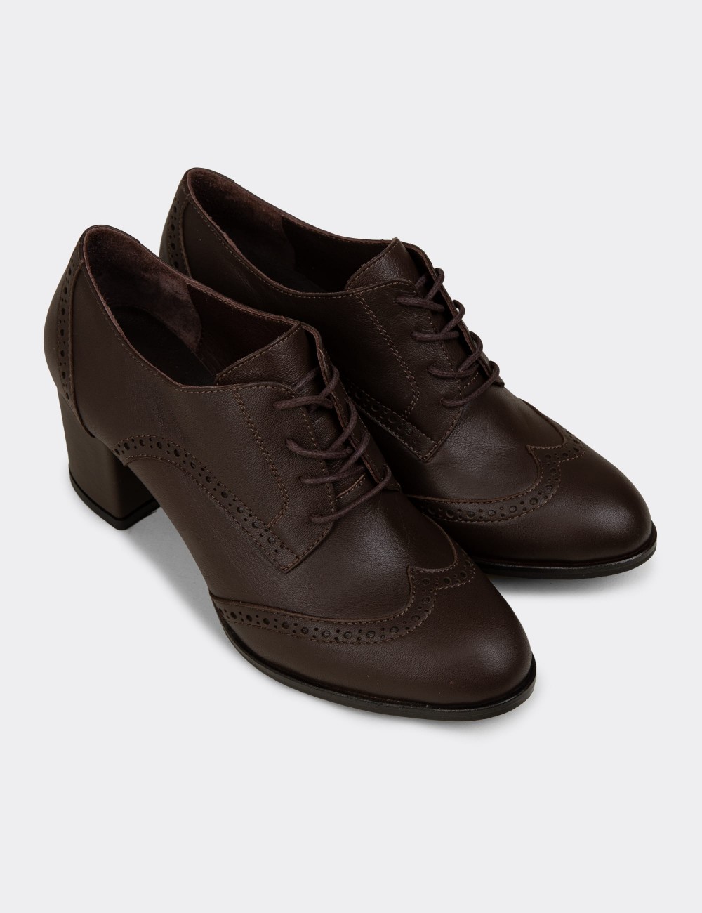 Women's Brown Leather Lace-up Shoes - A3441ZKHVM01