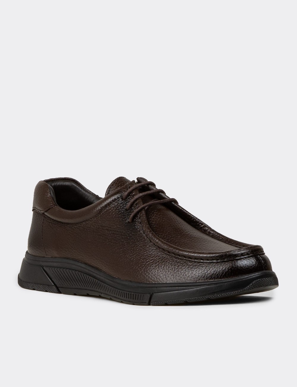 Men's Brown Leather Lace-up Shoes - 02003MKHVE01