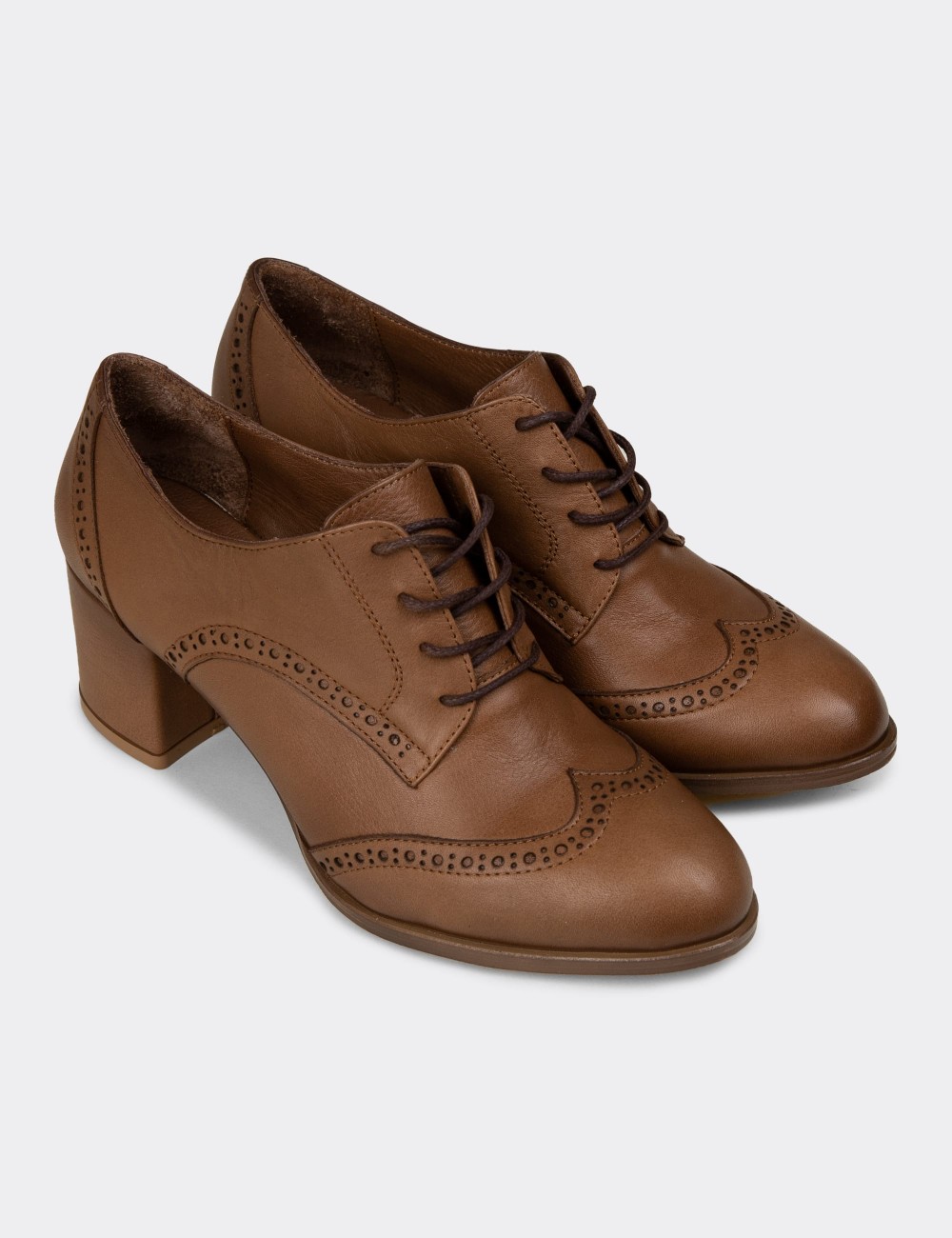 Women's Sandstone Leather Lace-up Shoes - A3441ZVZNM01