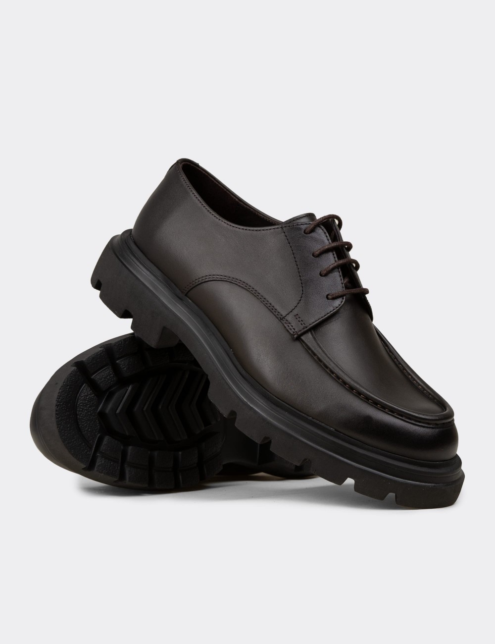 Men's Green Leather Lace-Up Shoes - 01981MHAKE01