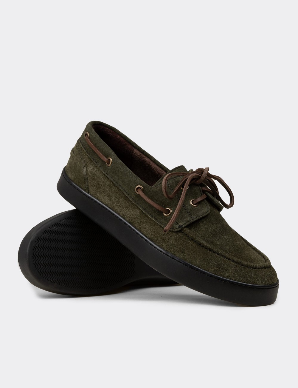 Men's Green Suede Leather Nautical Footwear - 01952MYSLC03