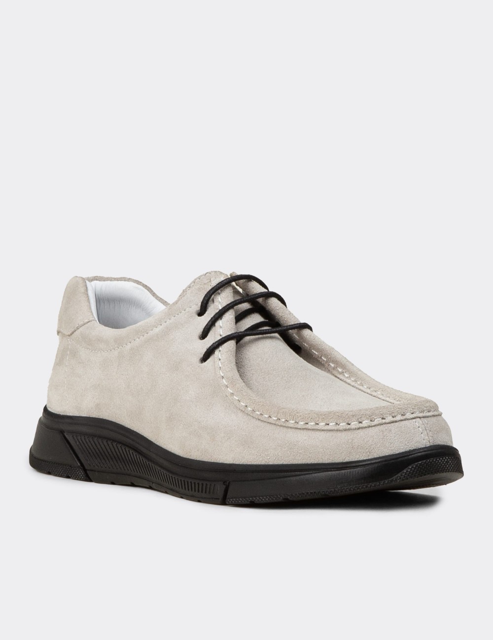 Men's Gray Suede Leather Lace-up Footwear - 02003MGRIE01