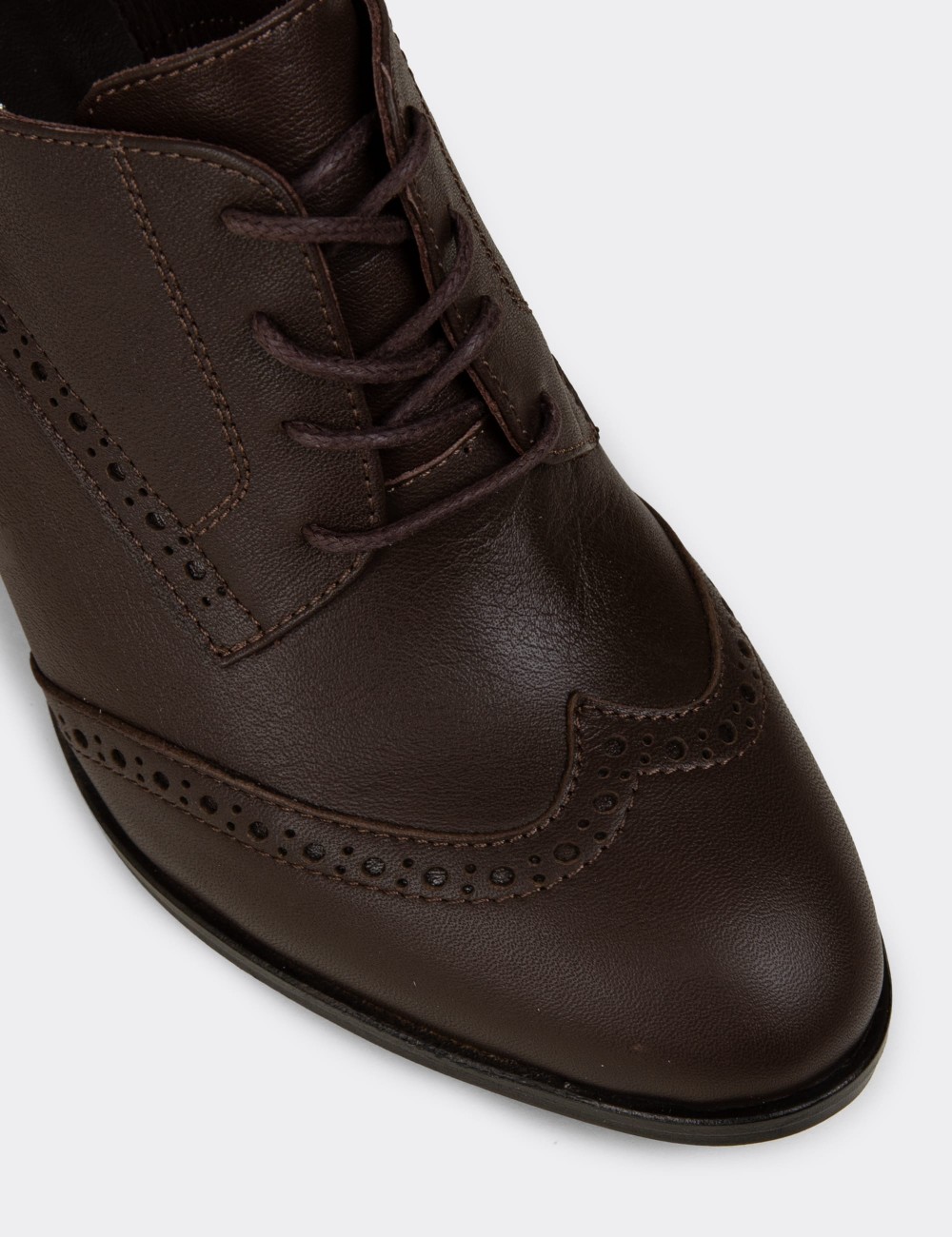 Women's Brown Leather Lace-up Shoes - A3441ZKHVM01