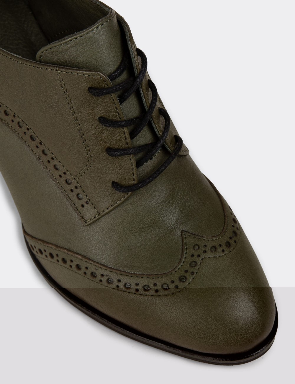 Women's Green Leather Laced Shoes - A3441ZYSLM01