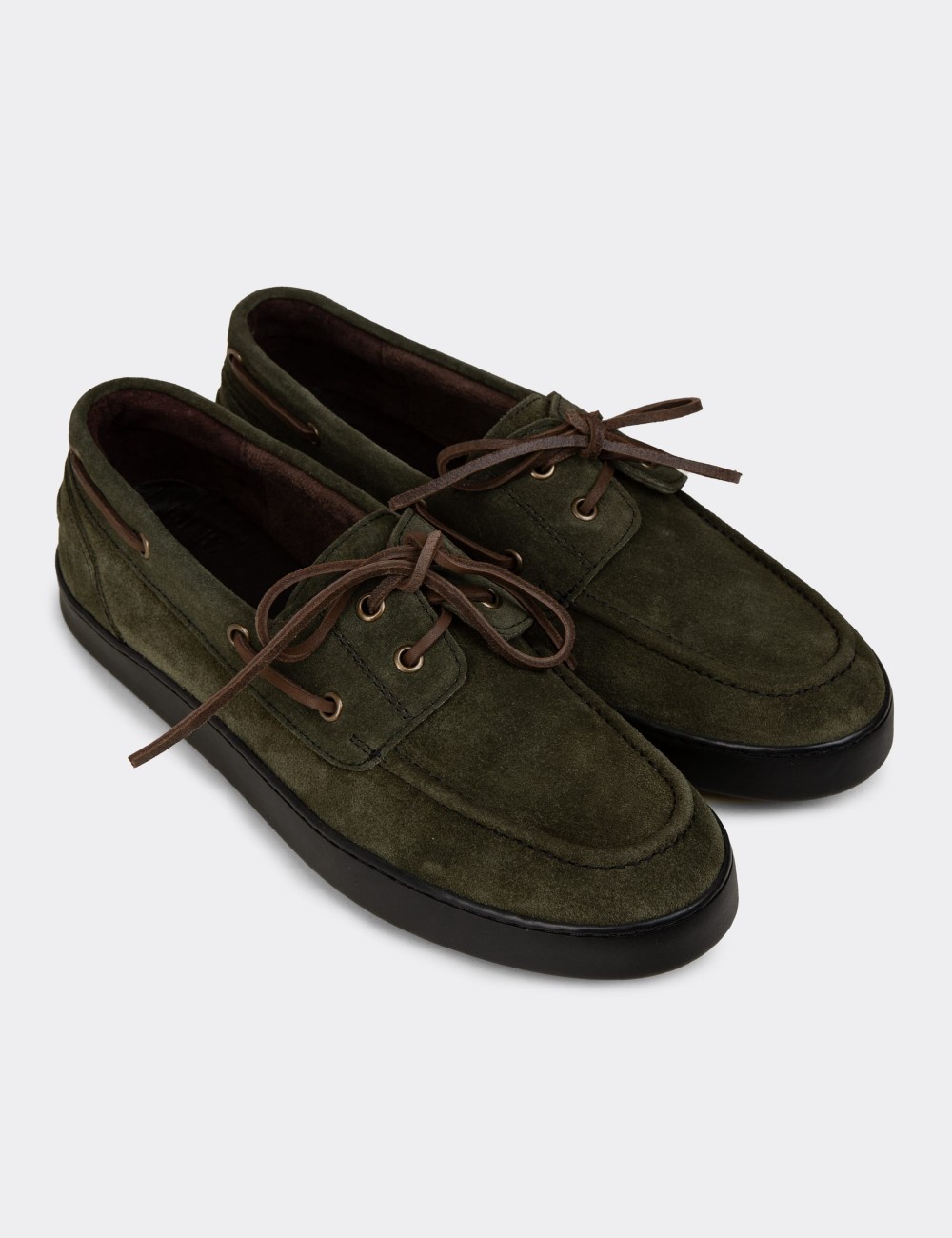 Men's Green Suede Leather Nautical Footwear - 01952MYSLC03
