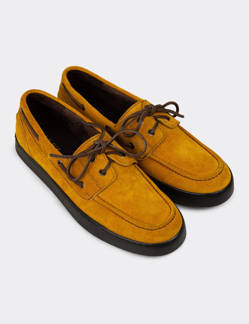 Men's Yellow Suede Leather Nautical Shoes - 01952MSRIC01