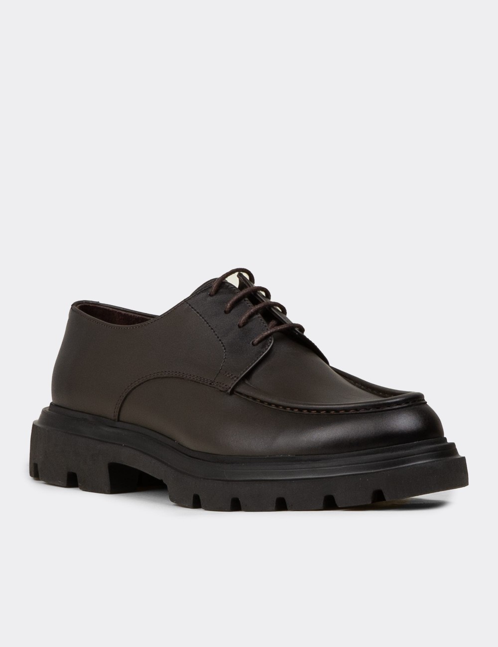 Men's Green Leather Lace-Up Shoes - 01981MHAKE01