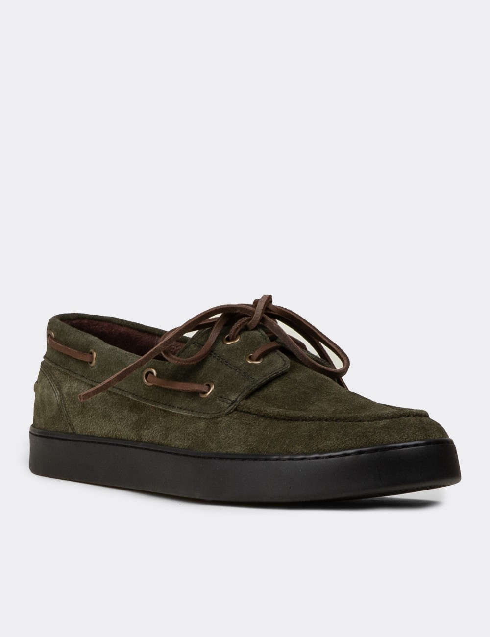 Men's Green Suede Leather Nautical Footwear - 01952MYSLC03