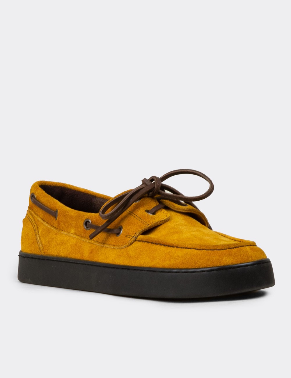 Men's Yellow Suede Leather Nautical Shoes - 01952MSRIC01