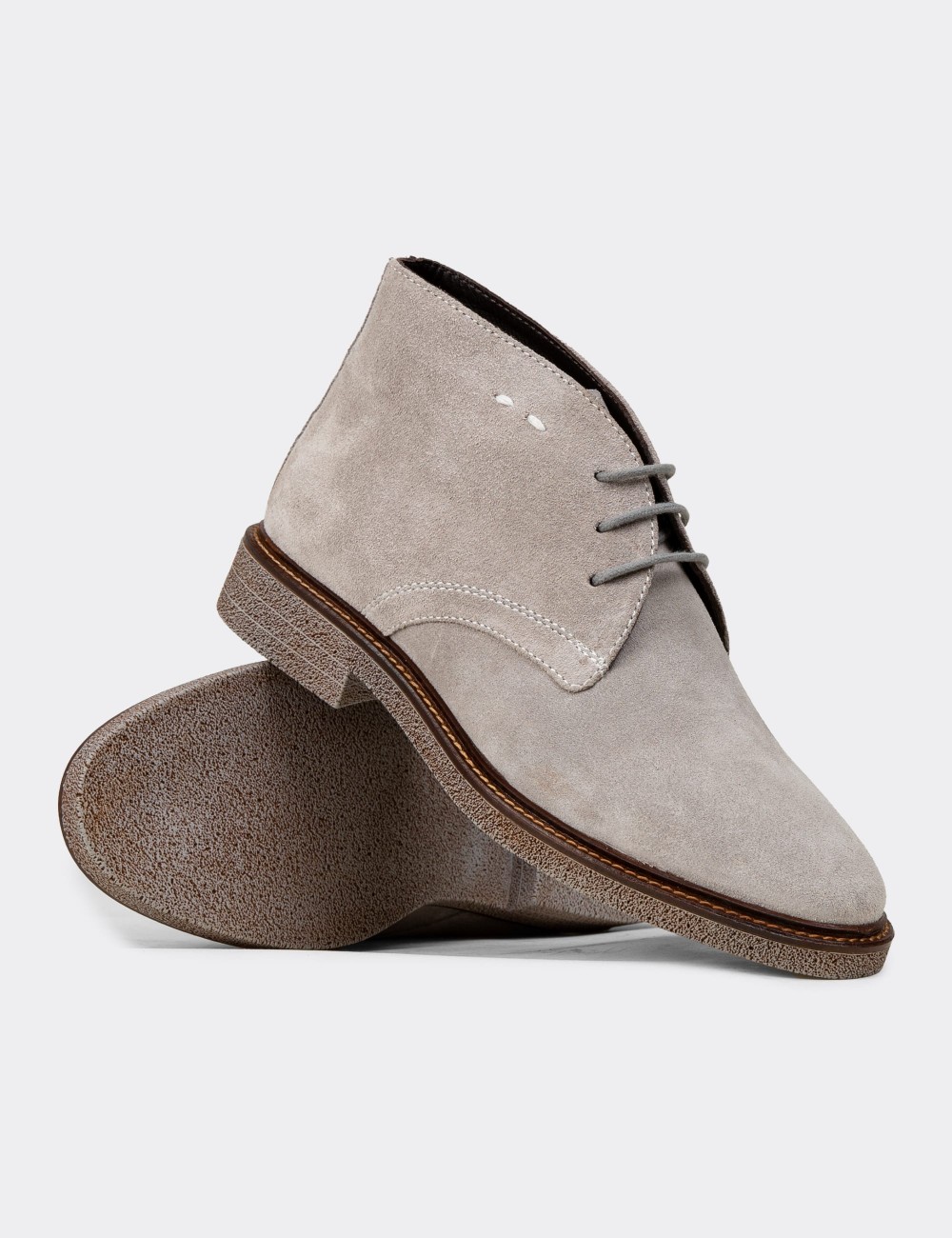Women's Gray Suede Leather Desert Boots - 01967ZGRIC02