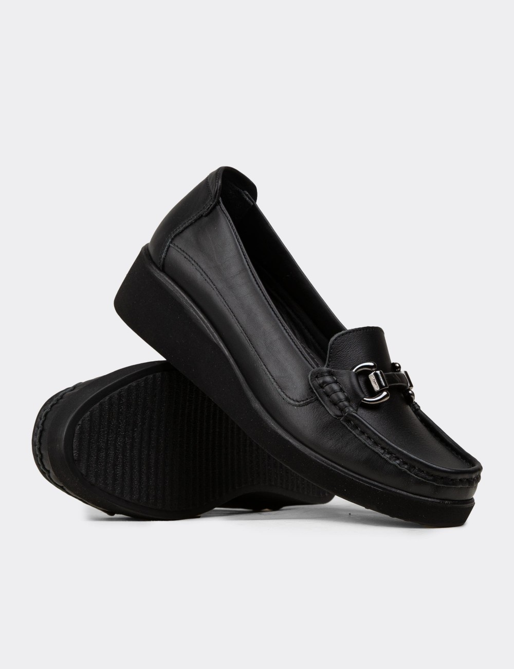 Women's Black Leather Slip-On Shoes - DL750ZSYHC03