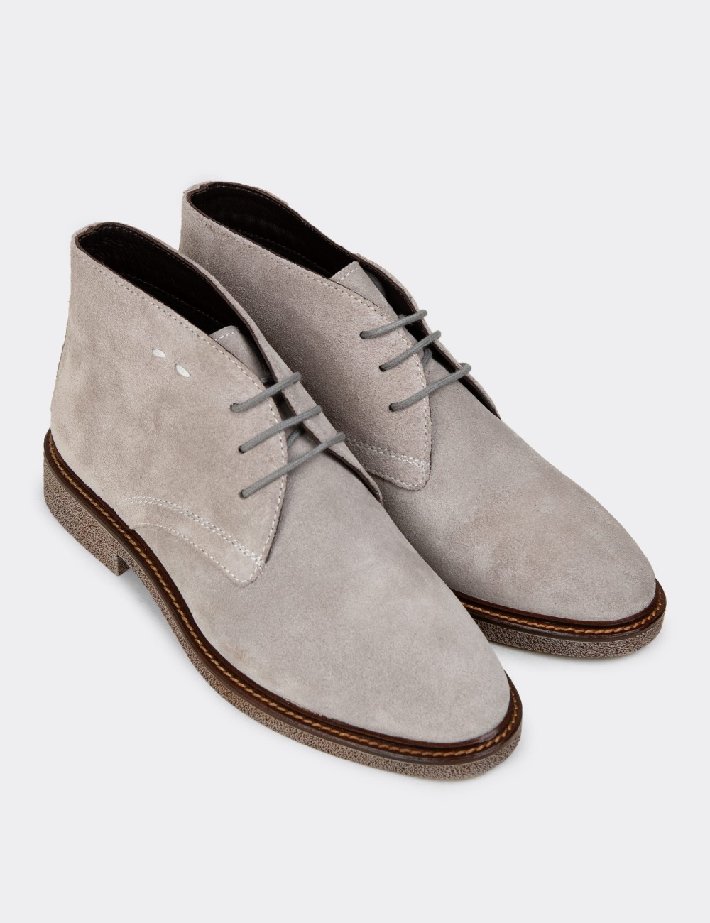 Women's Gray Suede Leather Desert Boots - 01967ZGRIC02