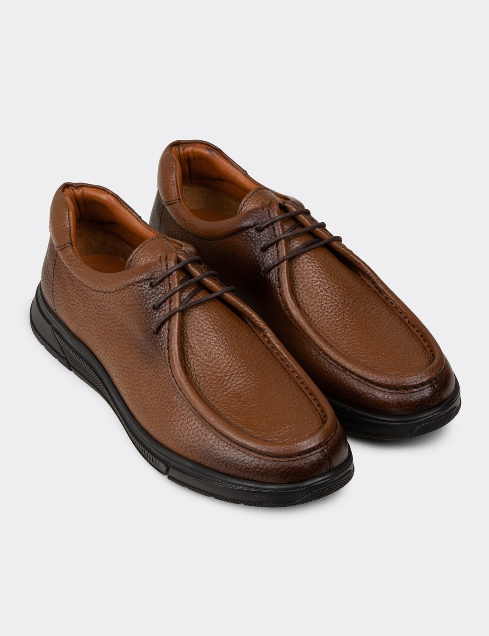 Men's Tan Leather Lace-Up Footwear - 02003MTBAE01