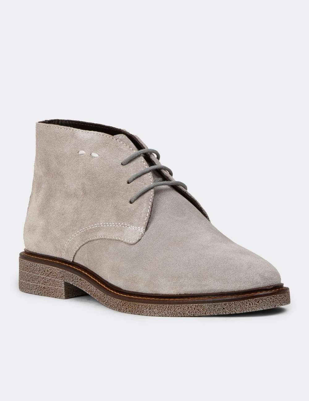 Women's Gray Suede Leather Desert Boots - 01967ZGRIC02