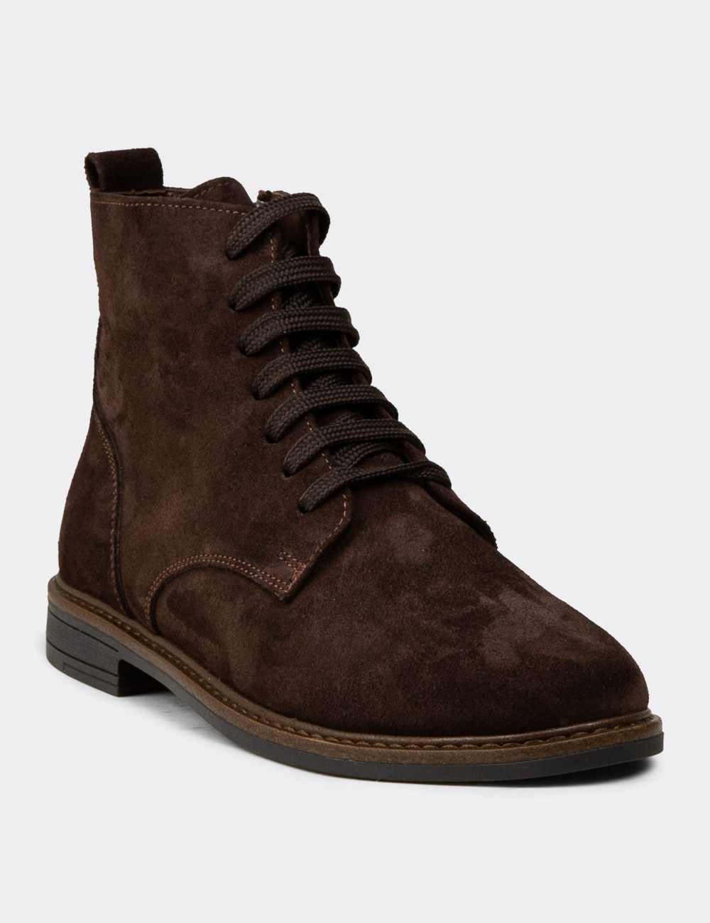 Women's Brown Suede Leather Boots - N0118ZKHVC01