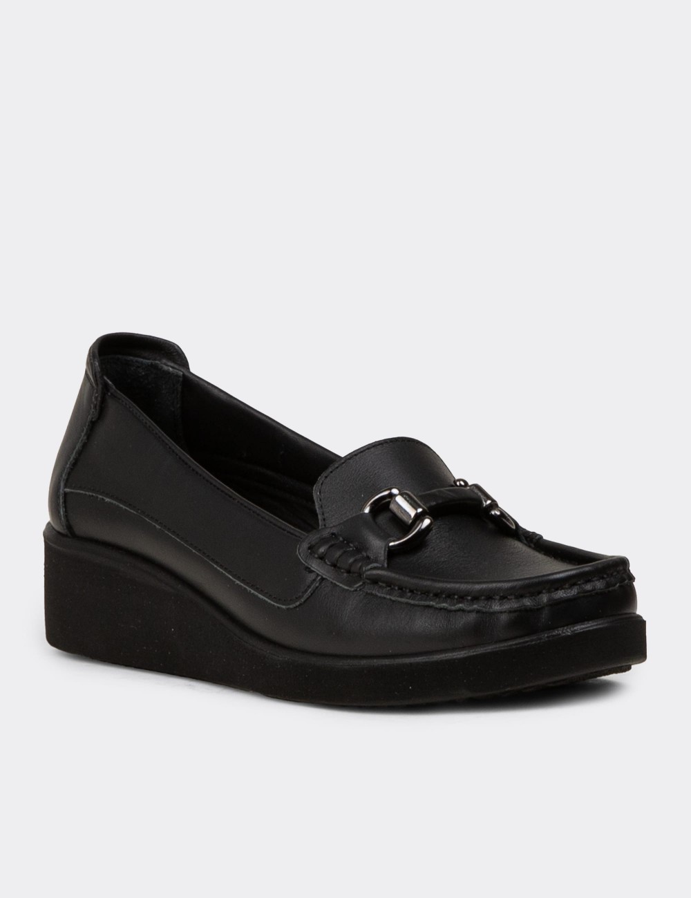 Women's Black Leather Slip-On Shoes - DL750ZSYHC03