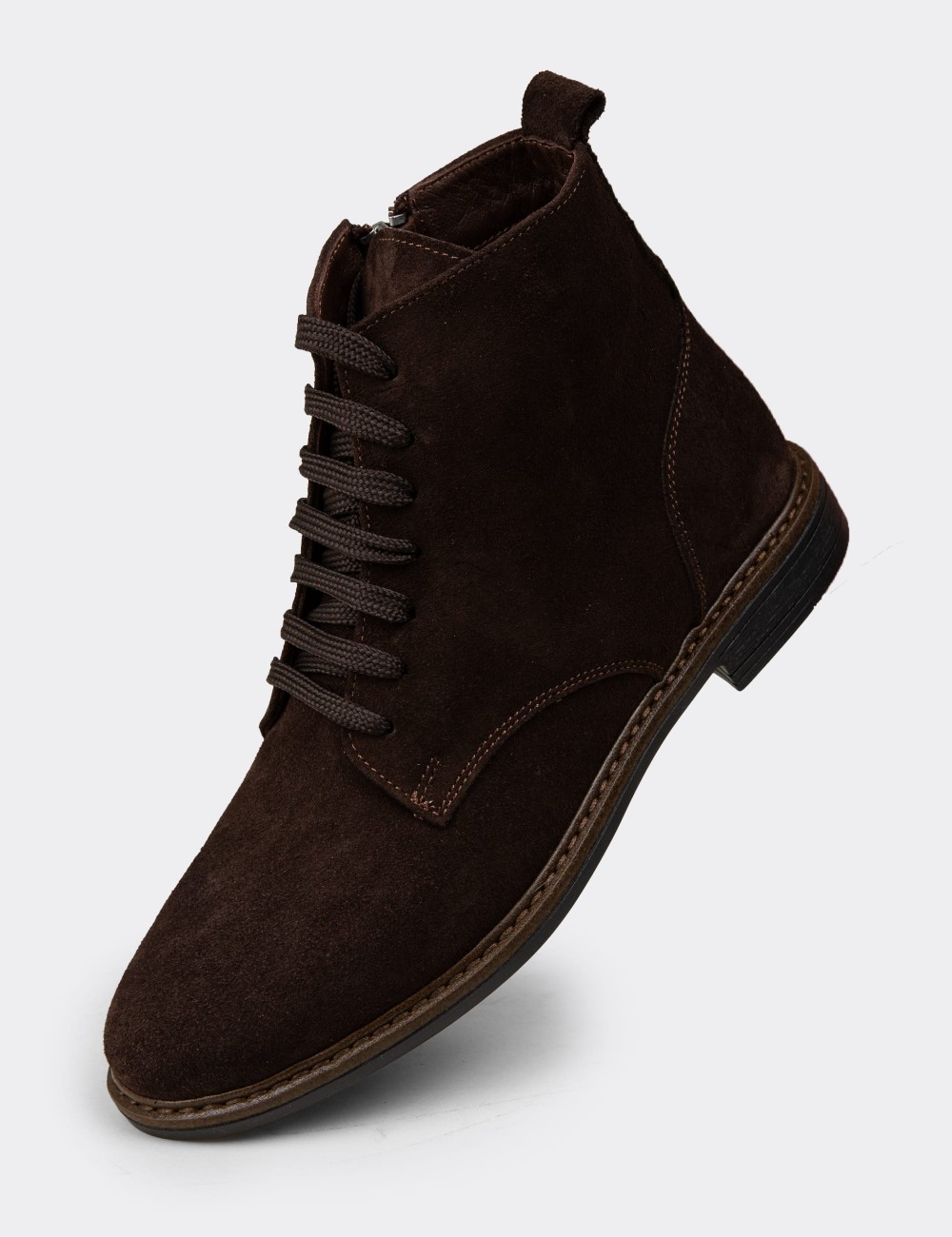 Women's Brown Suede Leather Boots - N0118ZKHVC01