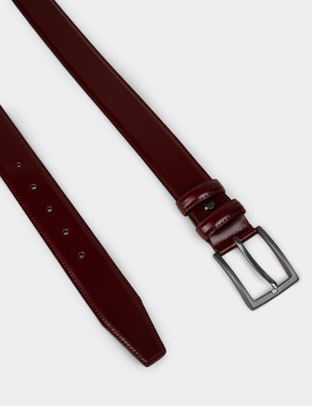 Leather Burgundy Men's Belt - TB004MBRDW02