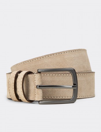 Suede Leather Beige Men's Belt