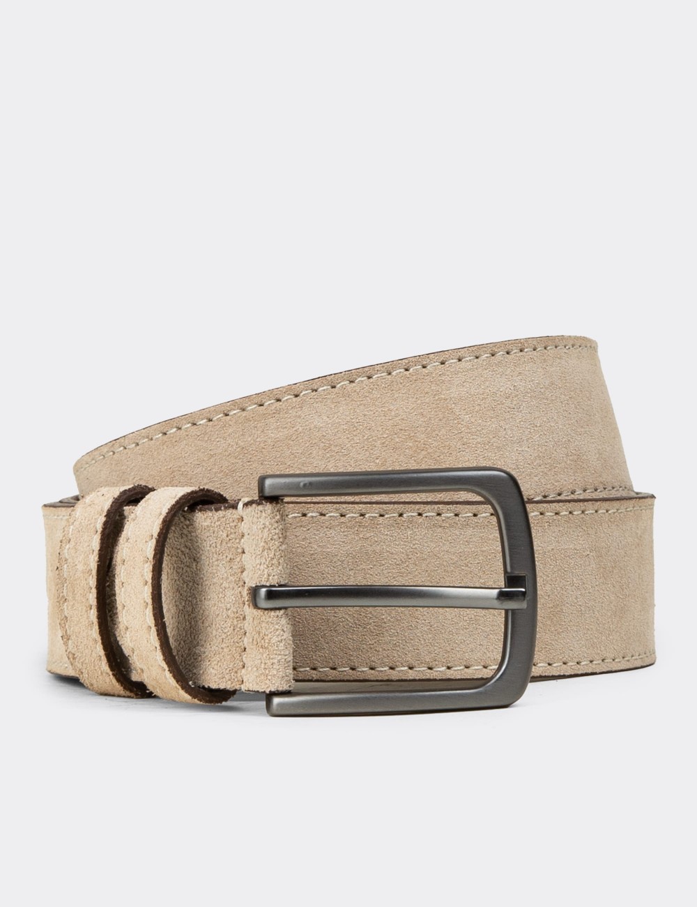 Suede Leather Beige Men's Belt - TB005MBEJW01