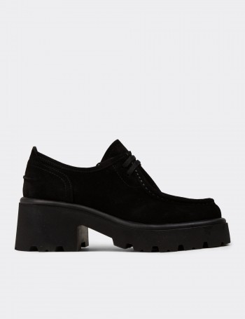 Women's Black Suede Lace-up Shoes