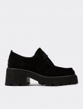 Women's Black Suede Lace-up Shoes