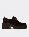 Women's Brown Suede Leather Lace-up Shoes