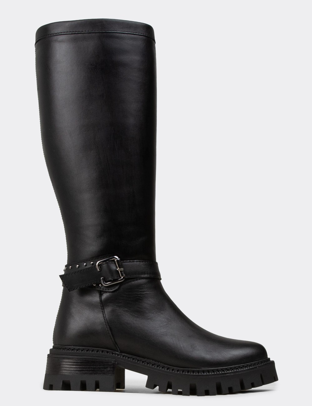 Women's Knee-High Black Leather Boots - M1536ZSYHC01
