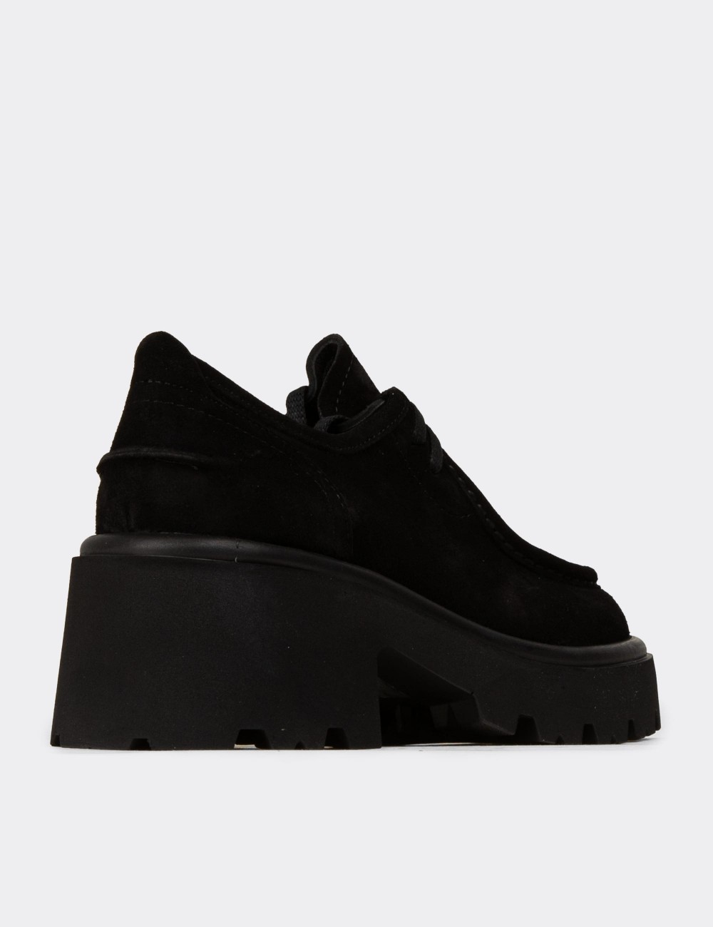 Women's Black Suede Lace-up Shoes - 42411ZSYHC01