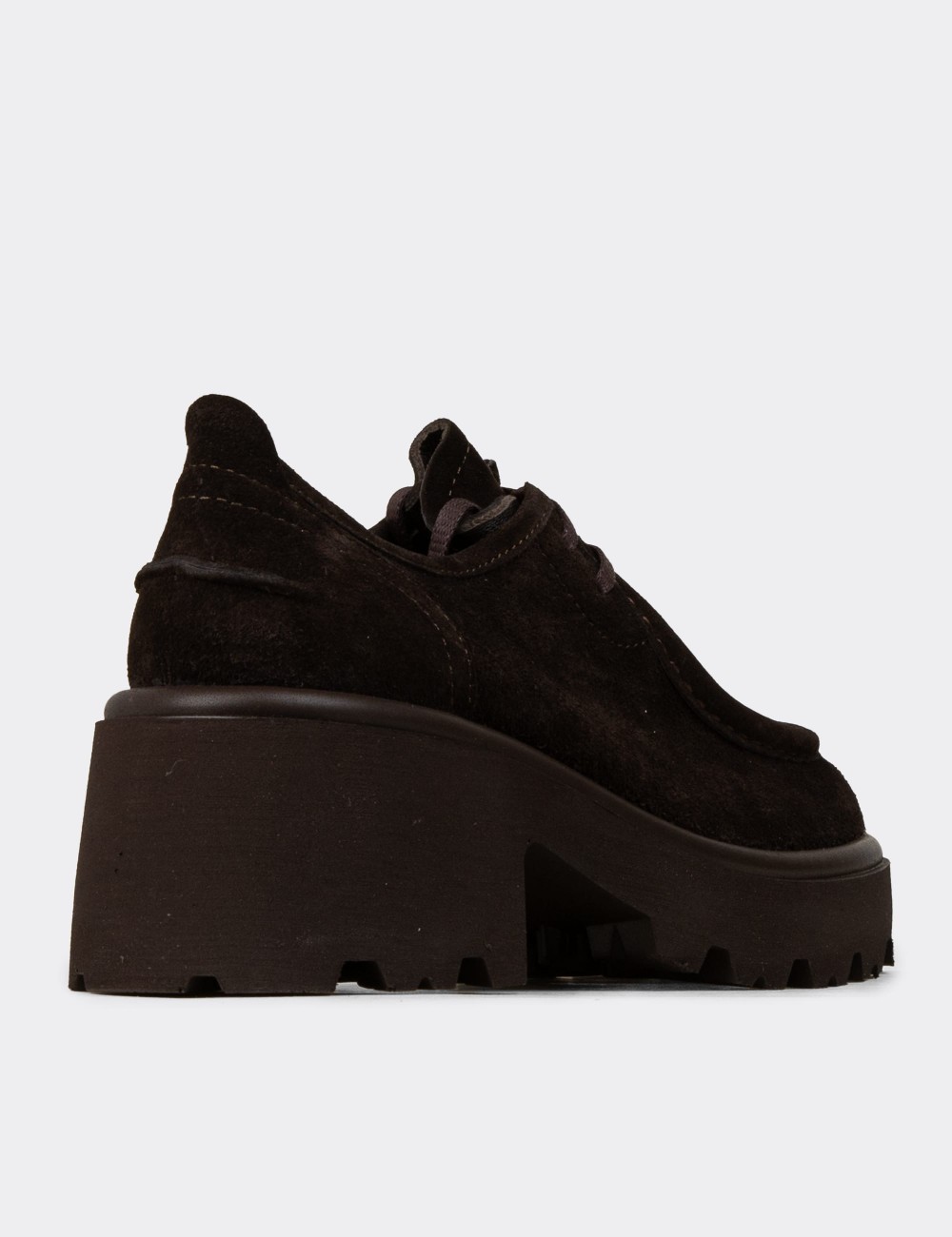 Women's Brown Suede Leather Lace-up Shoes - 42411ZKHVC01